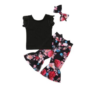 Flowers On Black 3 Piece Set-outfit-Lavendersun